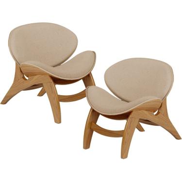 Imagem de Kit 2 Poltronas Decorativa Orgânica Sala Living Kadosh L02 Linho Bege Escuro - Lyam Decor