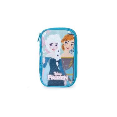 Imagem de Estojo Escolar Infanto-Juvenil Feminino Frozen Bloom Azul Claro - Baga