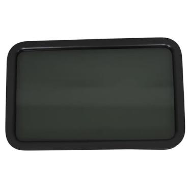 Imagem de labwork Janela da porta de entrada do trailer de 30.5 cm L x 53.3 cm H com moldura preta - vidro temperado preto transparente certificado DOT