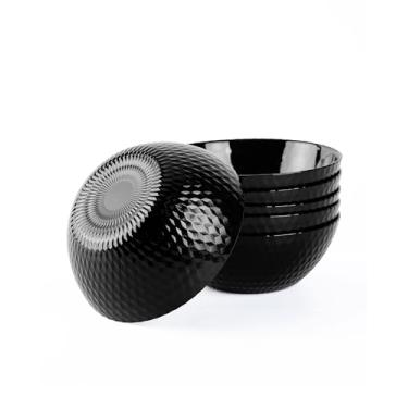 Imagem de LaGlint Conjunto de 6 tigelas de cereais de vidro opala preta máx. de 590 ml, 15 cm, seguras para lava-louças e micro-ondas, tigelas facetadas geométricas para cozinha, salada, sopa e arroz