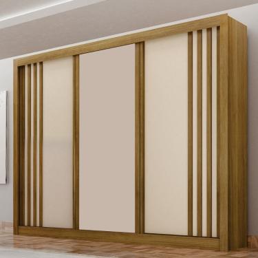 Imagem de Guarda Roupa Casal Ripado 3 Portas de Correr Em MDF Milano Leifer