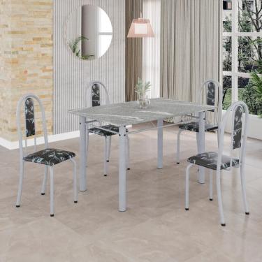 Imagem de Conjunto De Mesa Tubular 4 Cadeiras 100x60cm Mart Perola Com Tampo Em Granito Topázio Isabel 020 - Tudo De Móveis Arabesco