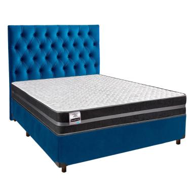 Imagem de Cama + Box Azul E Colchão Molas Ultralastic Casal - Bogota Inducol + Cabeceira