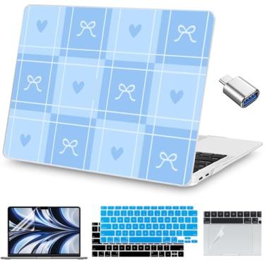 Imagem de Teryeefi Compatível com MacBook Air 13 polegadas 2021 2020 2019 2018 versão A2337 M1 A2179 A1932 com Touch ID, capa rígida de plástico e capa de teclado, adaptador USB e protetor de trackpad - Blue