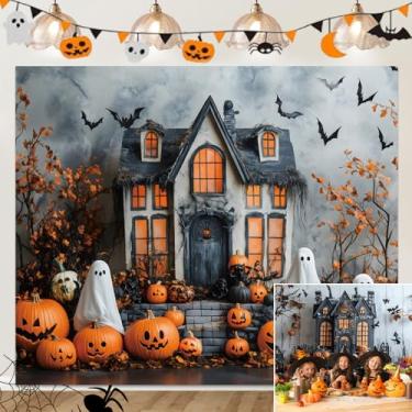 Imagem de Fotografia de fundo de Halloween, 3 x 2,4 m, desenho animado, horror, outono, abóboras, casa assombrada, bordo, fantasma, morcego, foto de fundo para crianças, retrato de bebê, decorações de festa