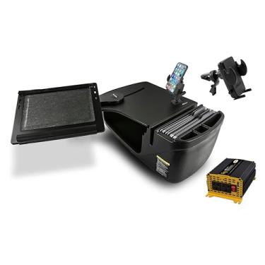 Imagem de AutoExec AE-RDFS-PI-PS-PM-TAB-VC-BT Mesa de alcance para carro e estação de trabalho portátil com inversor de potência de 400 watts, suporte de impressora, suporte para telefone, suporte para tablet e