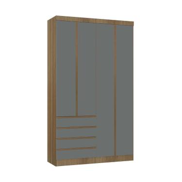 Imagem de Guarda Roupa Modulado 4 Portas E 4 Gavetas 134cm Veneza Luciane Móv Avelã Pf/cinza Supremo Pf