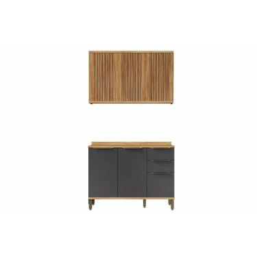 Imagem de Cozinha Modulada Ronipa Sauvignon Sauvignon 2 Peças (1aéreo+1balcão) C2p61 Amendoa-grafite - Ronipa