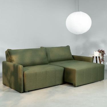 Imagem de Sofá Cama Retrátil e Reclinável 3 Lugares 250cm em Linho Baraúna Cabecasa Madeiraoriginals Verde