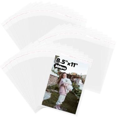 Imagem de 300 unidades de sacos de celofane autovedantes de 21 x 28 cm, sacos de embalagem de poliéster transparentes e resseláveis, mangas de plástico para papel, fotos, obras de arte, quadrinhos, revistas e