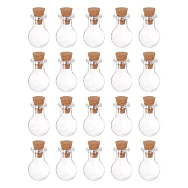 Imagem de 20 minigarrafas de vidro com rolhas de cortiça, pequenos frascos de vidro em forma de gota de água, pequenos frascos de vidro transparentes para decoração de festa
