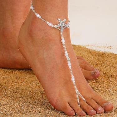 Imagem de 1 tornozeleira elástica com pingente de estrela do mar de liga boêmia feita à mão para mulheres, 220 mm (8-5/8 pol.), Medium, Liga de aço, Sem Pedra Preciosa