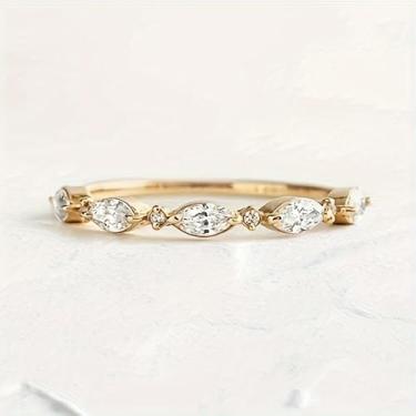 Imagem de Anéis de noivado minimalistas banhados a ouro de três pedras de zircônia cúbica de casamento, alianças de compromisso, festas noturnas, presentes de dia dos namorados, alianças de eternidade para