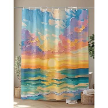 Imagem de Cortina de chuveiro de tecido impermeável estilo pintura a óleo para banheiro, secagem rápida, lavável na máquina 91 x 182 cm