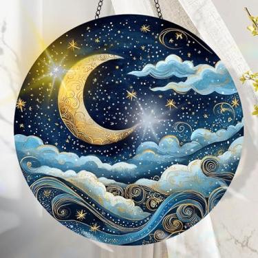 Imagem de Acrílico colorido Suncatcher, decoração de janela suspensa de lua com design de vitral impresso, apanhador de sol, arte de parede de arco-íris, ideia de presente e ornamento de jardim, uso interno e