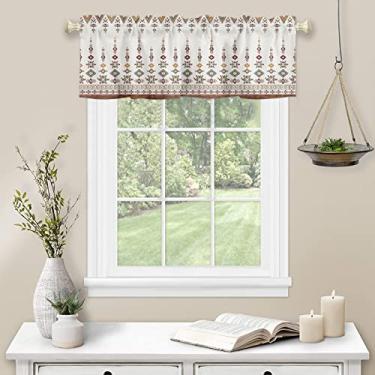 Imagem de Cortina de decoração boho totem tribal cortina de cozinha para janela marrom cinza haste bolso sanefa cozinha tratamento de janela para quarto sala de estar 137 x 45 cm