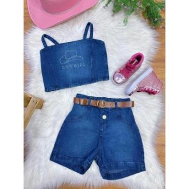Imagem de Conjunto Infantil Blusa e Short Jeans Casual-Feminino