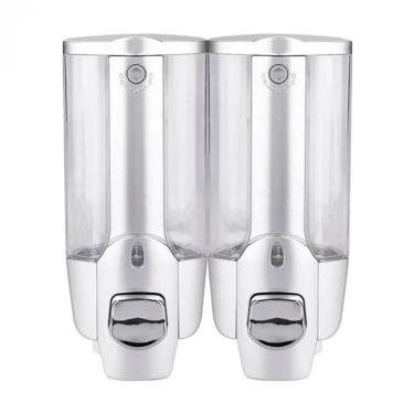 Imagem de Dispenser Duplo Sabonete Liquido Alcool Gel Shampoo Condicionador Hotel Banheiro Shopping