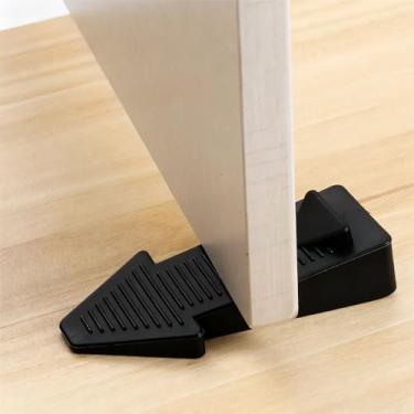 Imagem de Rolha de porta em forma de flecha anticolisão de borracha oculta reutilizável para casa silenciosa bloco de porta de quarto, 9,6 * 4,5 * 2,3 cm (2 peças, preto)