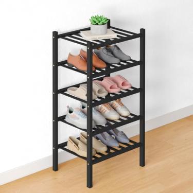Imagem de Smiry Sapateira de bambu para armário, organizador de sapatos empilhável de madeira pequeno de 5 níveis, prateleira de armazenamento de sapatos de pé livre para entrada, entrada da porta da frente