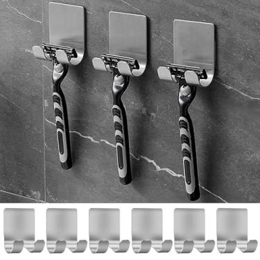 Imagem de 6 ganchos de chuveiro de aço inoxidável à prova d'água, sem perfuração, multifuncional, suporte de barbeador para chapéus, roupões, toalhas, roupas