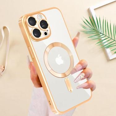 Imagem de Capa para iPhone 15 Pro Max com MagSafe, [Protetor de lente da câmera] [Proteção contra quedas de grau militar] Capa protetora macia transparente com revestimento de glitter à prova de choque para