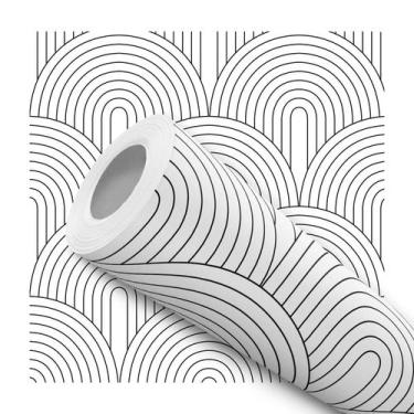 Imagem de Papel De Parede Adesivo Lavável Linhas Abstratas Curvas Pretas Fundo B