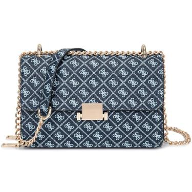 Imagem de BBTT.ful Bolsas de ombro quadradas femininas com alça de corrente, bolsa transversal de couro médio, bolsa de noite para mulheres, 2. Azul marinho, 8.3 x 2.8 x 6.3 inches