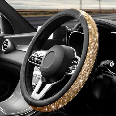 Imagem de ZNDAW Capa de volante de couro diamante, protetor de roda antiderrapante com strass de cristal brilhante de 38 cm, capa de volante de diamante elegante universal brilhante para mulheres e meninas
