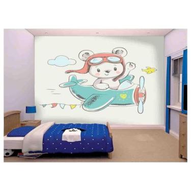 Imagem de Papel De Parede Ursinho Avião Quarto De Bebê  Azs108 - Você Decora