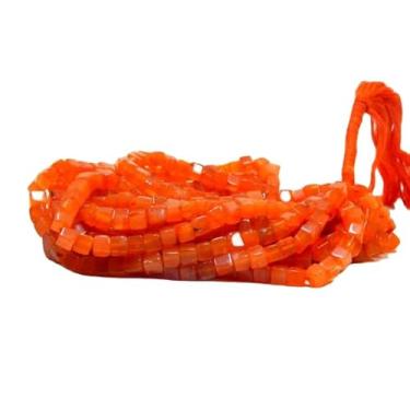 Imagem de Lady Works Fio de cornalina natural de 33 cm, contas lisas de cubo de 5 mm para fazer joias DIY. | Beads_02441, conforme foto