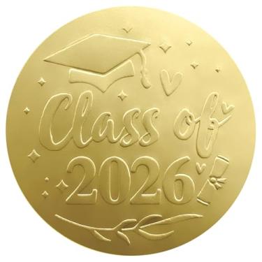 Imagem de 100 adesivos de formatura Class of 2026 – Etiquetas em relevo de folha dourada – Adesivos de lembrancinha de festa de graduação Classe de 2026 – Selos de envelope adesivos para graduados da faculdade
