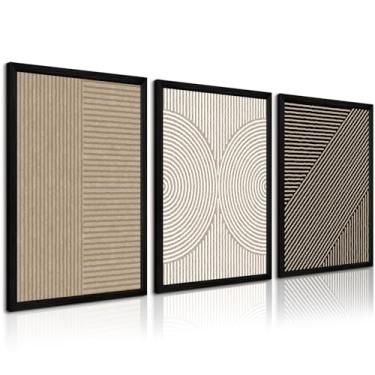 Imagem de Arte de parede moderna Boho Imagens de tela abstrata neutra decoração de parede linha minimalista arte de parede bege marrom preto pôster de meados do século arte para sala de estar quarto 40 x 60 cm
