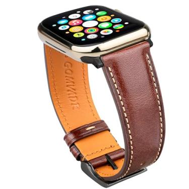 Imagem de Gomvadr Pulseiras de couro compatíveis com Apple Watch Ultra de 42 mm, 44 mm, 45 mm e 49 mm, pulseira de couro de substituição para homens iWatch Ultra 2/1 séries 10 9 8 7 6 5 4 3 2 1 (fivela marrom