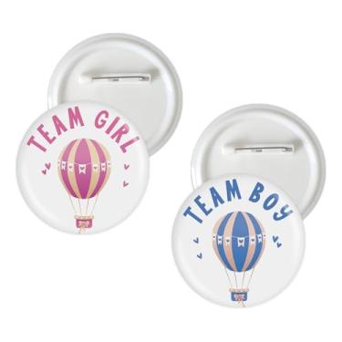 Imagem de 10 pinos de botão de revelação de gênero de balão de ar quente, broche de crachá de time de menino, garoto, garoto, menina, balão de ar quente, botão de broche rosa ou azul para chá de bebê/decoração