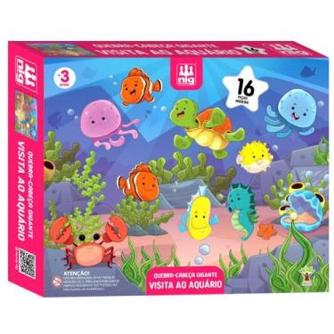Imagem de Quebra Cabeça Gigante de Madeira Infantil Educativo Aquário 16 peças N