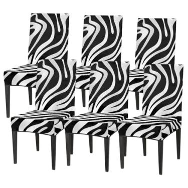 Imagem de hongjinglin Conjunto de 6 capas elásticas para cadeira de sala de jantar, capa protetora de assento de zebra, estampa de zebra, retrô, lavável, para cozinha, casa, hotel, banquete, festa de casamento