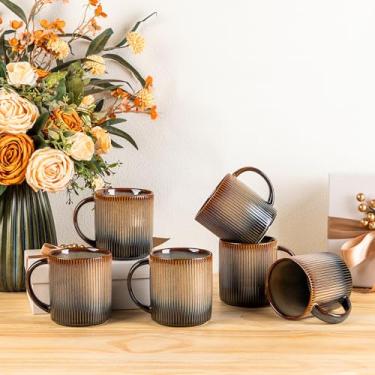 Imagem de theterra Conjunto de 6 canecas de café, canecas de café de cerâmica feitas à mão com alça para latte, chá, leite, cerveja, cacau quente, coca mocha