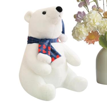 Imagem de Pelúcia Urso Polar - Brinquedo De Natal Adorável De Animal De Peluche | Urso Polar Macio E Confortável Com Cachecol | Para Crianças E Mulheres, Para Quarto, Sofá, Sala De Estar, Casa,