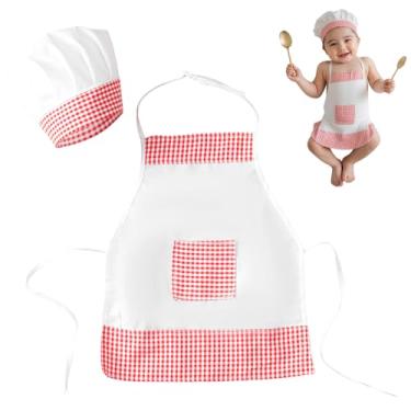 Imagem de SPOKKI Acessório para fotografia de bebê, chapéu de chef, avental, adereços de foto vêm com 2 peças de clipes de cabelo para fotografia (rosa menino)