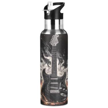 Imagem de Blueangle Garrafa de água de aço inoxidável para guitarra elétrica preta de 947 ml - Garrafa esportiva de metal isolada à prova de vazamento para academia, acampamento, fitness ao ar livre e viagens