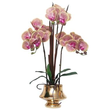 Imagem de CXGS Orquídeas flores artificiais toque real flor falsa em vaso de cerâmica 50,8 cm roxo dapple planta de orquídea falsa seda realista Phalaenopsis para centro de mesa, hotel, casa, decoração interna