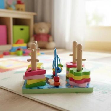 Imagem de Brinquedo Pedagogico Disney Minnie Aramado Encaixe Formas Colorido Mic