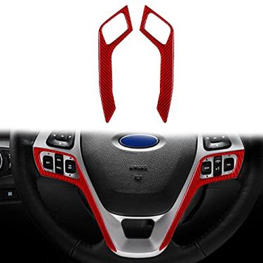Imagem de nuoozy Acabamento de capa de volante de fibra de carbono compatível com Ford Explorer 2011 2012 2013 2014 2015 2016 2017 2018 2019 acessórios interiores vermelho (2 peças)