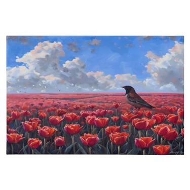 Imagem de Tapete de área 60 x 90 cm macio lavável tapete antiderrapante com fundo de borracha pássaro em tulipas tapetes de área para sala de estar, quarto, decoração de casa