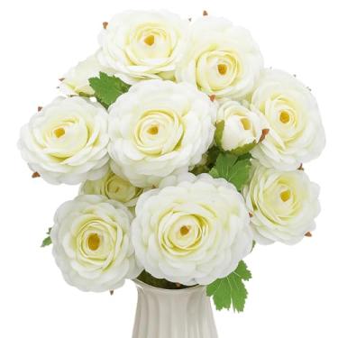 Imagem de Norme 6 peças de flores artificiais de camélia de 61 cm, flores brancas falsas de camélia com hastes 18 cabeças, aparência de seda, flor artificial real para vaso de casamento, arranjos florais, mesa
