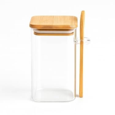 Imagem de Pote Hermético Açucareiro de Vidro Borossilicato com Tampa e Colher de Bambu 280ml Moderno para Cozinha e Condimentos