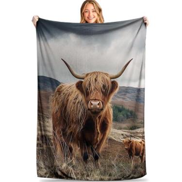 Imagem de Manta de vaca Highland de flanela quente, cobertor macio para sofá-cama, decoração de casa com estampa de animal fofo, lavável na máquina, A16,150 cm * 200 cm, 152.4 cm * 198.1 cm
