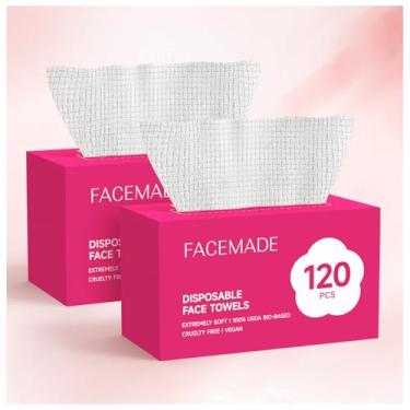 Imagem de FACEMADE 240 toalhas de rosto descartáveis (2 pacotes), toalhas faciais 100% USDA de base biológica descartáveis, toalhas faciais limpas para maquiagem e pele limpa, clube de lenços secos super macios