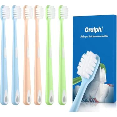Imagem de Oralphi Escova de dentes macia de penas, com 10.000 micro cerdas nano extra macias, para dentes sensíveis e recessão de gengivas (cabeça compacta, 6 unidades)